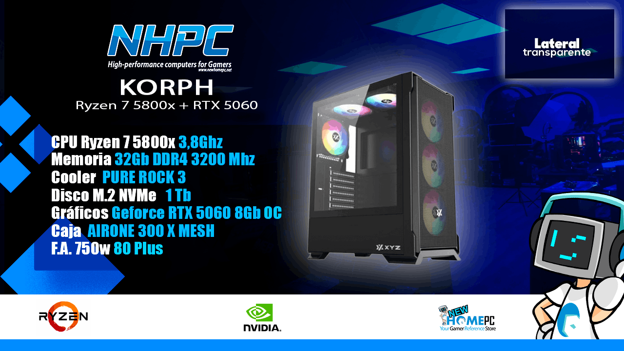 Pc Gaming NHPC KORPH - Ryzen 7 5800X - RTX 5060 - 32Gb - 1TB